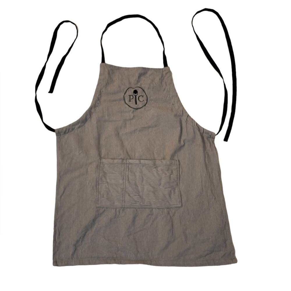 Pampered Chef Stripe Apron Kitchen Womens OS Tan Cotton Pocket Consultant‎